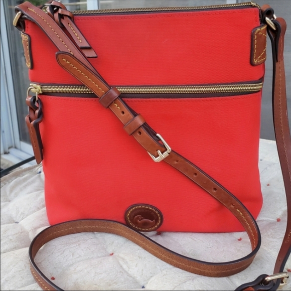 Dooney & Bourke Handbags - Dooney & Bourke Red Nylon Fabric & Leather Crossbody Bag Medium Sz Lightweight